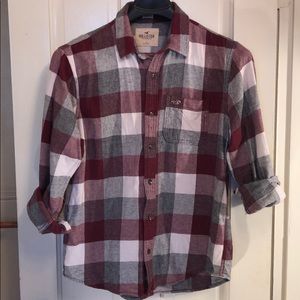Hollister Red and Gray Plaid flannel Button-up